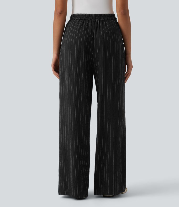 High Waisted Stripes Work Baggy Pants with Pockets High Waisted Stripes Work Baggy Pants with Pockets