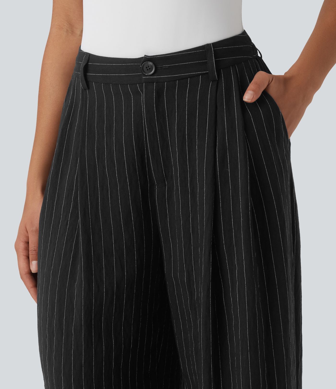 High Waisted Stripes Work Baggy Pants with Pockets High Waisted Stripes Work Baggy Pants with Pockets