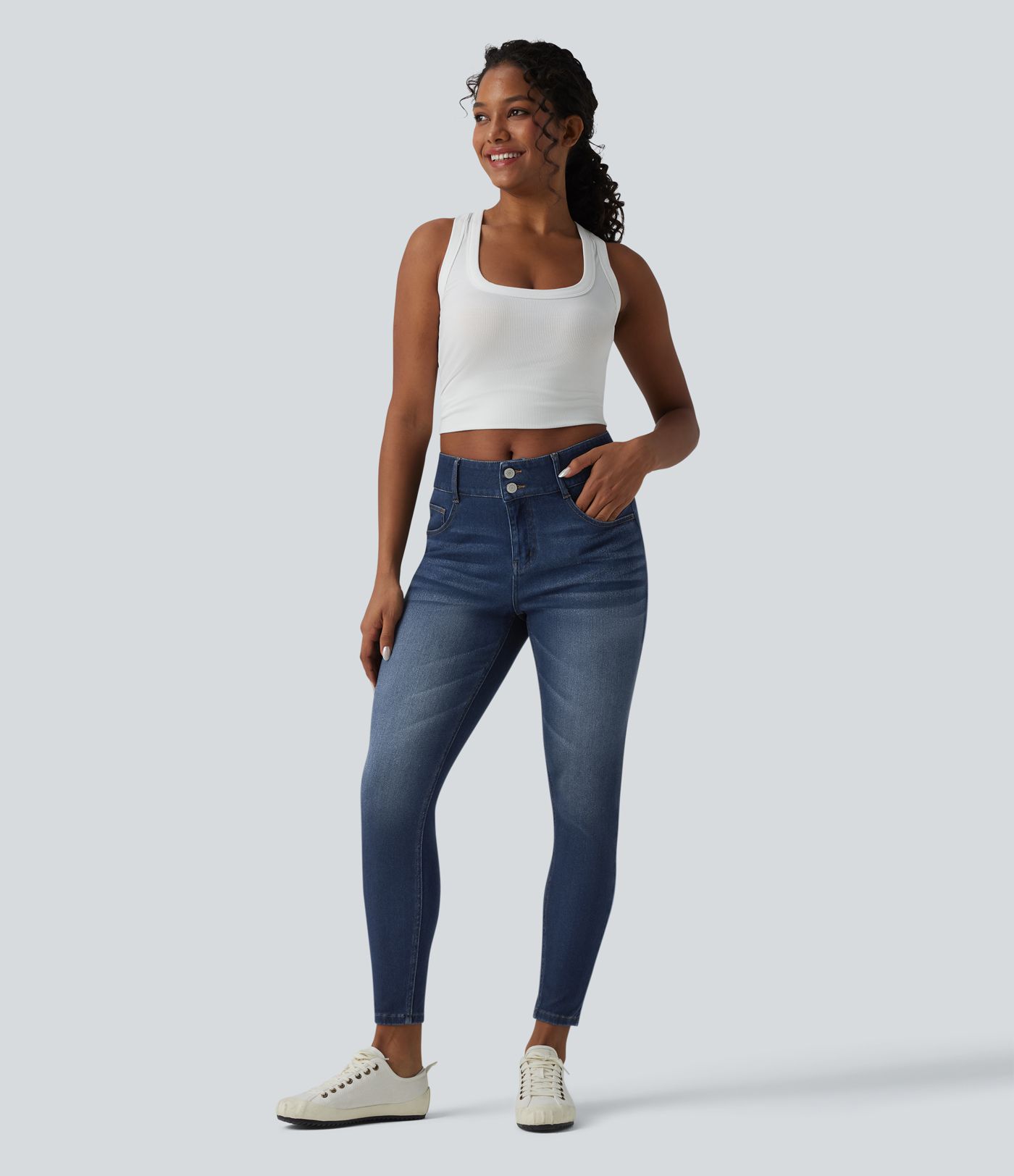 Halara Flex™ Mid Rise Draped Lyocell Washed Skinny Casual Jeans with Pockets