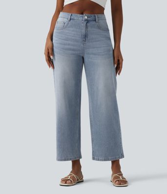 Halara Flex™ Mid Rise 7/8 Wide Leg Casual Jeans with Pockets