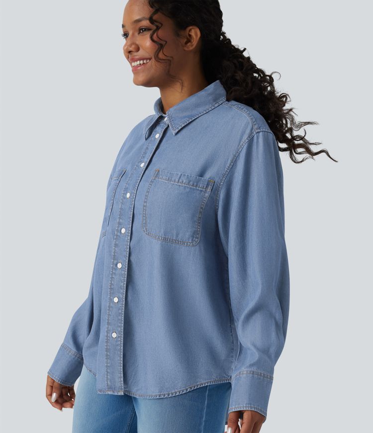 Long Sleeve Denim Casual Shirt with Pockets
