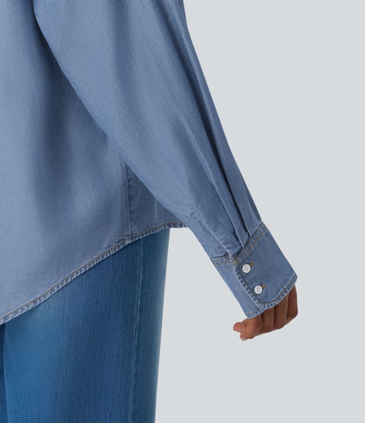 Long Sleeve Denim Casual Shirt with Pockets