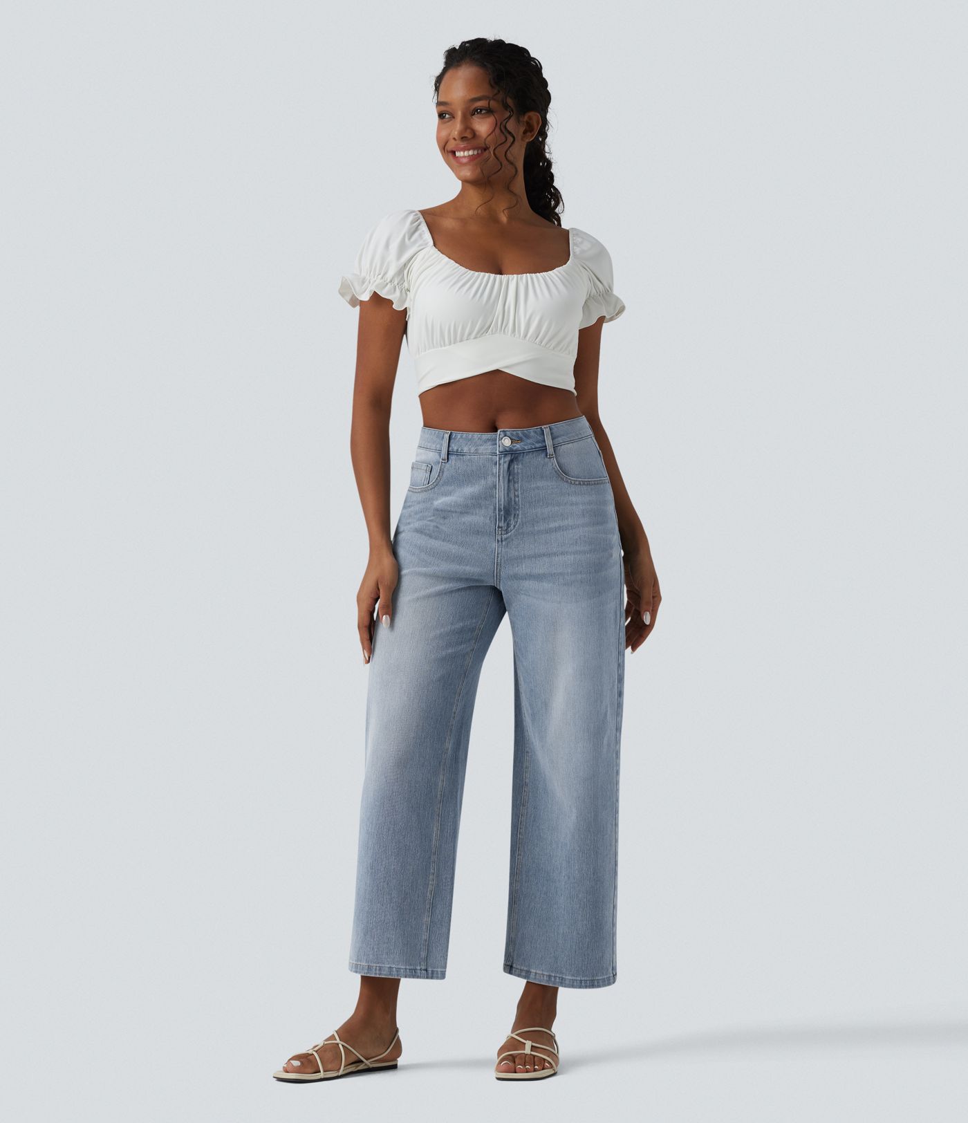 Halara Flex™ Mid Rise 7/8 Wide Leg Casual Jeans with Pockets