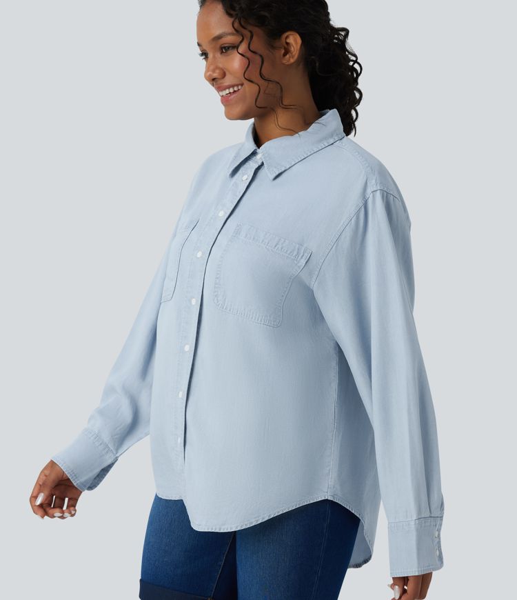 Long Sleeve Denim Casual Shirt with Pockets