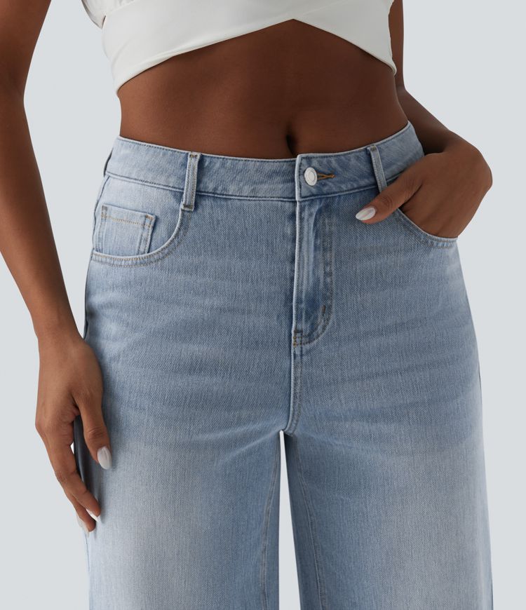Halara Flex™ Mid Rise 7/8 Wide Leg Casual Jeans with Pockets