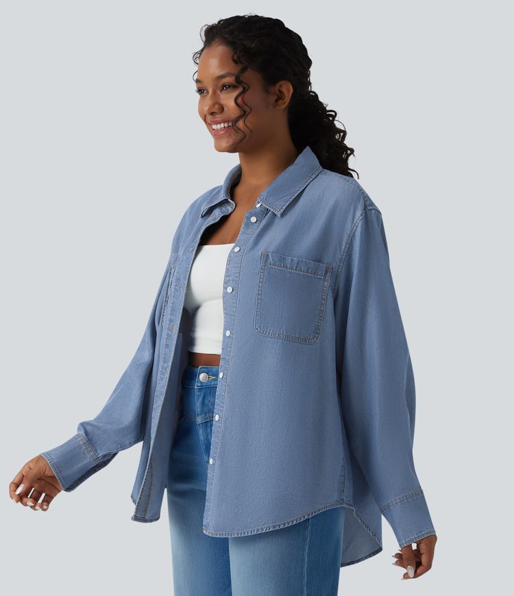 Long Sleeve Denim Casual Shirt with Pockets