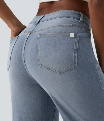 Halara Flex™ Mid Rise 7/8 Wide Leg Casual Jeans with Pockets
