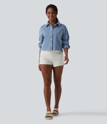 Halara Flex™ chemise décontractée à manches longues avec col en jean et poche