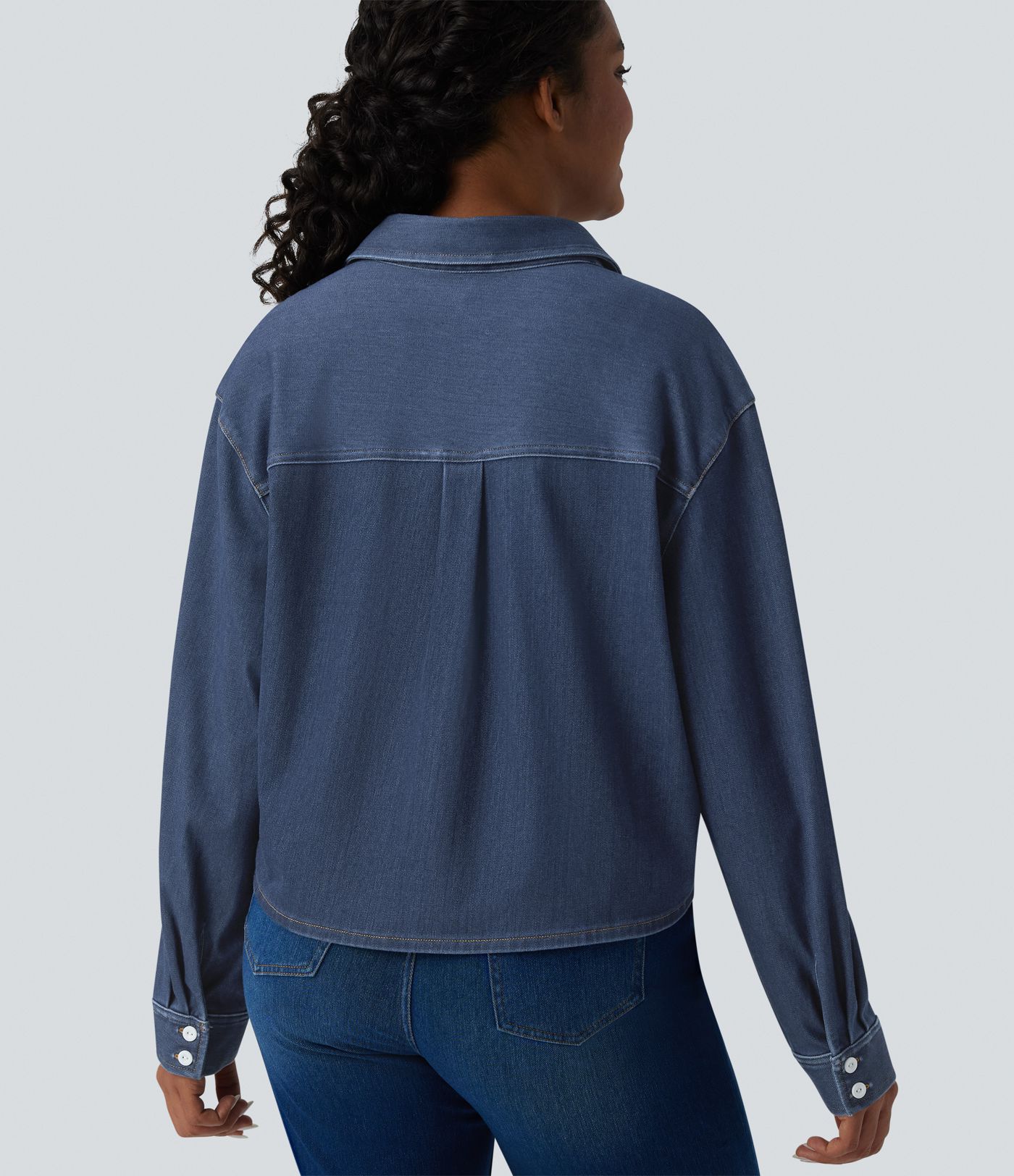 Halara Flex™ Denim Collar Long Sleeve Casual Shirt with Pocket