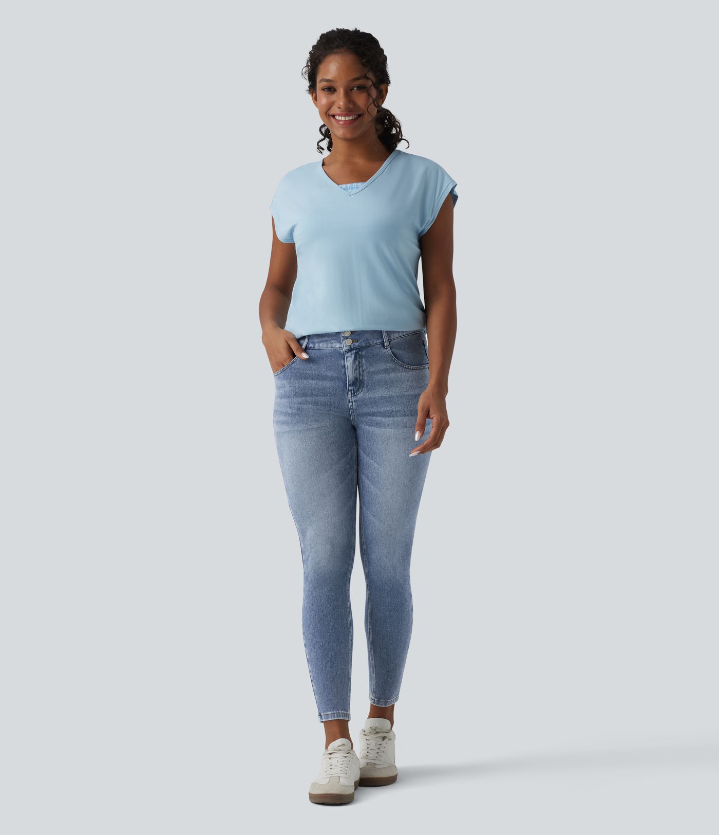 Jean skinny casual délavé taille mi-haute Halara Flex™ avec poches