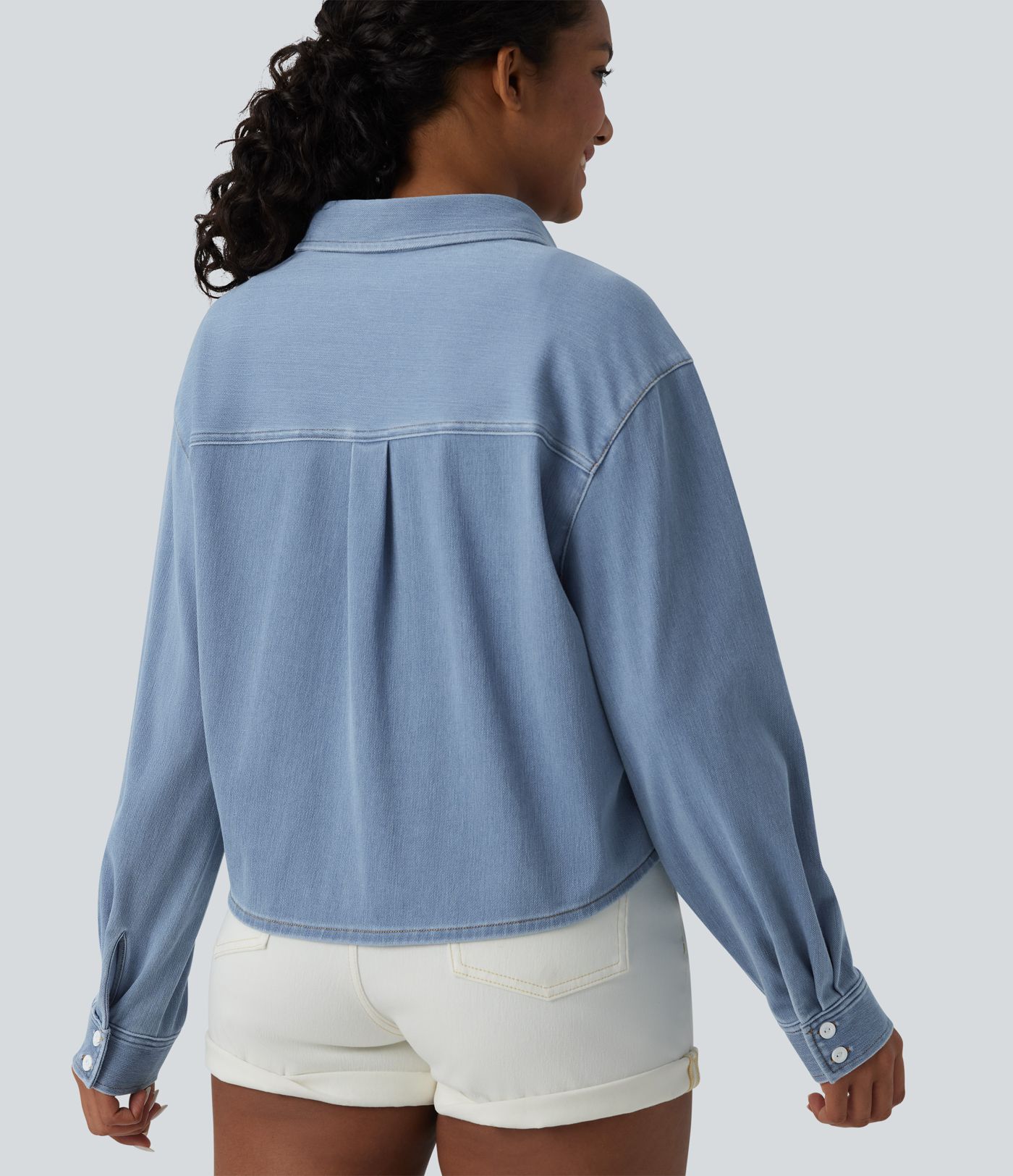 Halara Flex™ chemise décontractée à manches longues avec col en jean et poche