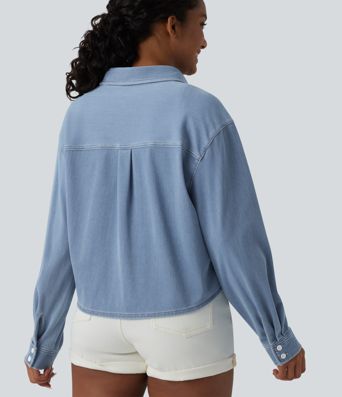 Halara Flex™ chemise décontractée à manches longues avec col en jean et poche
