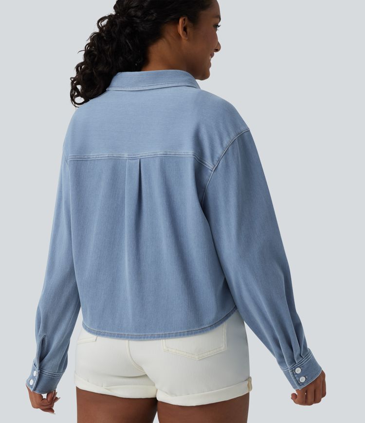 Halara Flex™ chemise décontractée à manches longues avec col en jean et poche