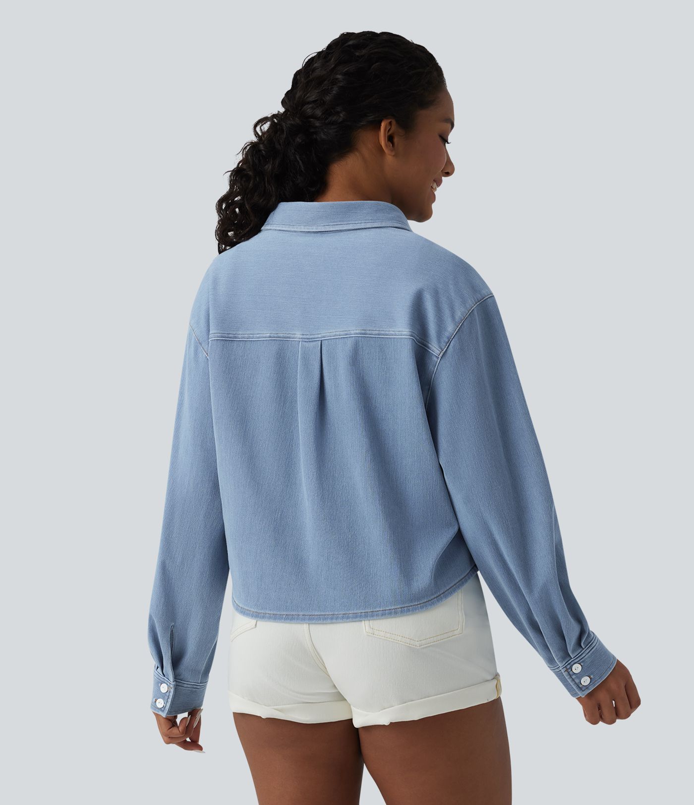 Halara Flex™ chemise décontractée à manches longues avec col en jean et poche