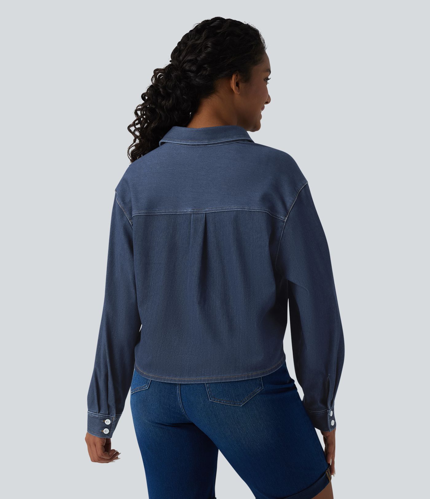 Halara Flex™ Denim Collar Long Sleeve Casual Shirt with Pocket