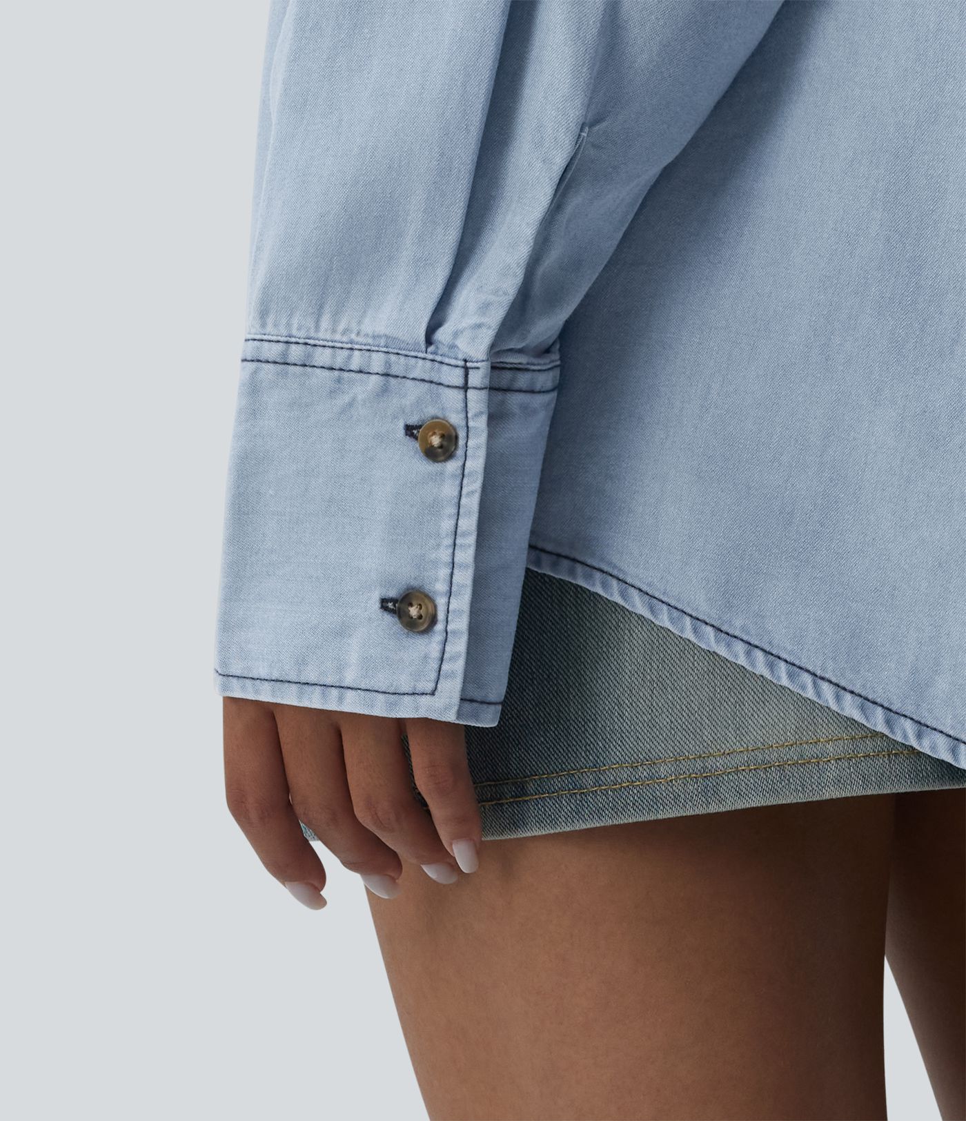 Blouse casual denim col V manches longues