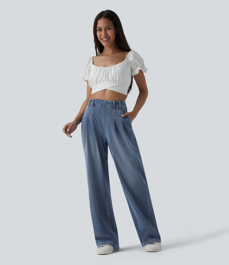 Halara Flex™ High Waisted Belted Wide Leg Casual Jeans with Pockets