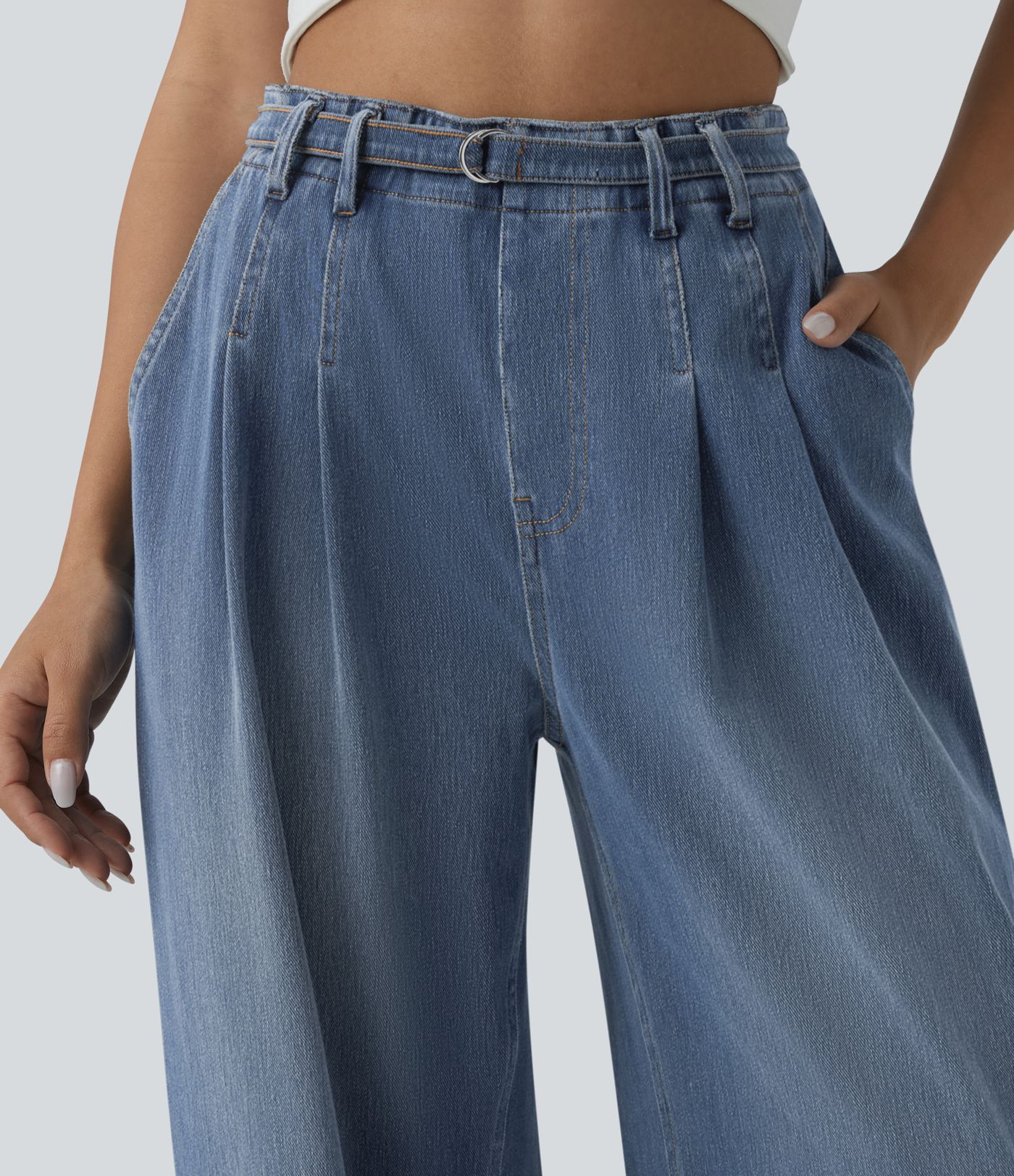Halara Flex™ High Waisted Belted Wide Leg Casual Jeans with Pockets