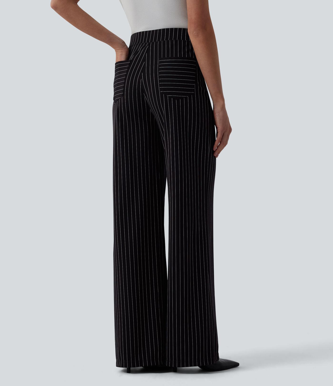 Pantalon tailleur large taille haute rayures avec poches