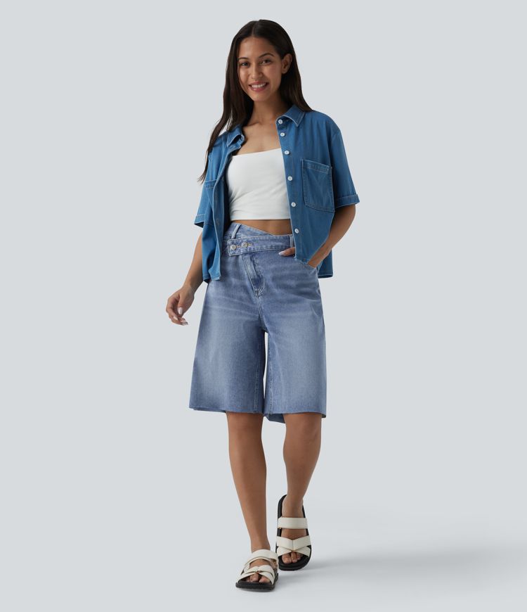 Halara Flex™ Short décontracté en jean asymétrique taille haute avec poches