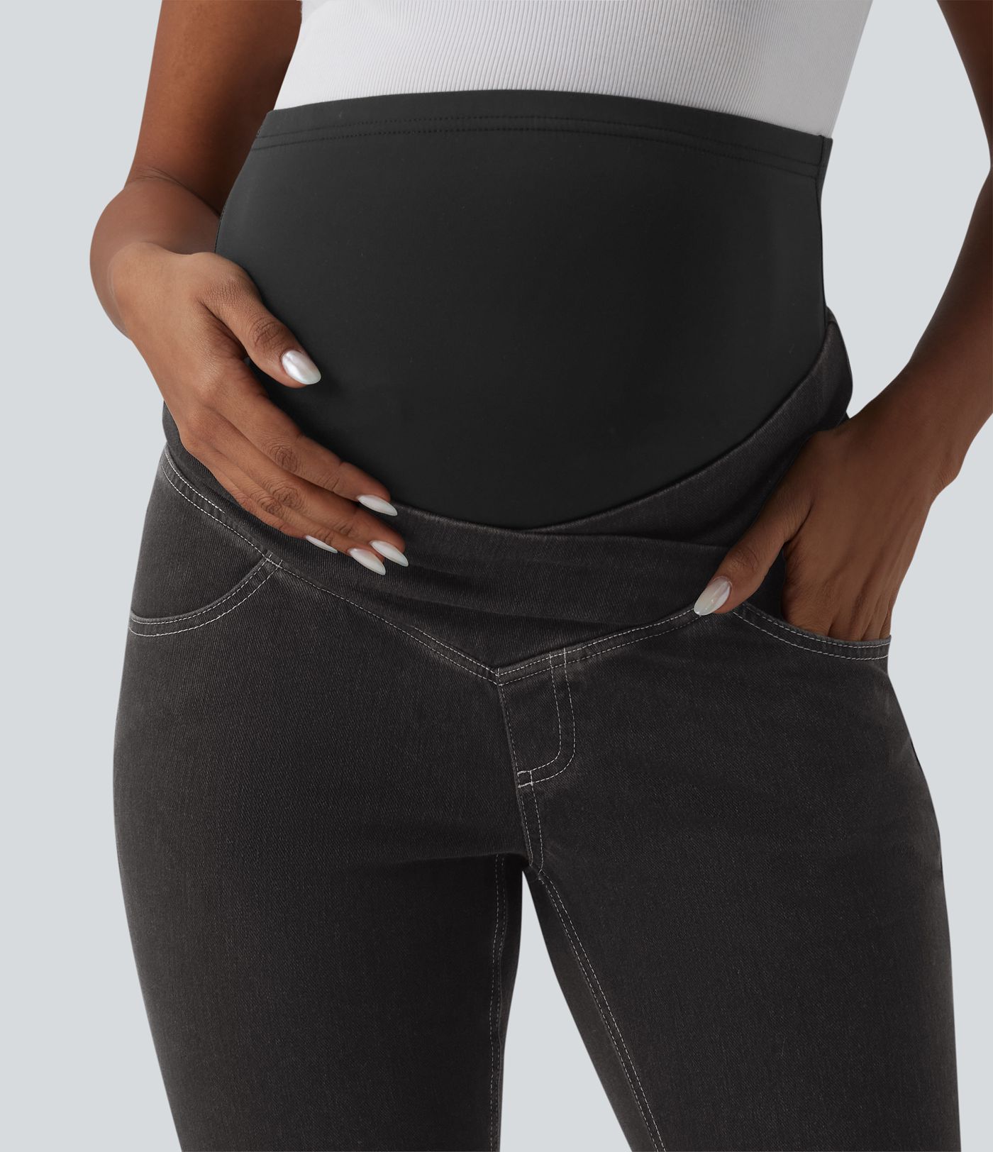 Halara Flex™ Super High Waisted Crossover Flare Casual Maternity Jeans with Pockets
