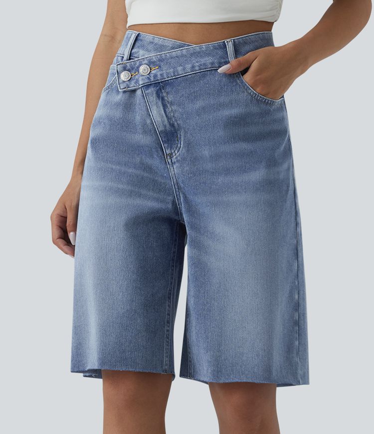 Halara Flex™ Short décontracté en jean asymétrique taille haute avec poches