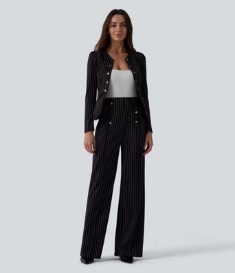 Pantalon tailleur large taille haute rayures avec poches