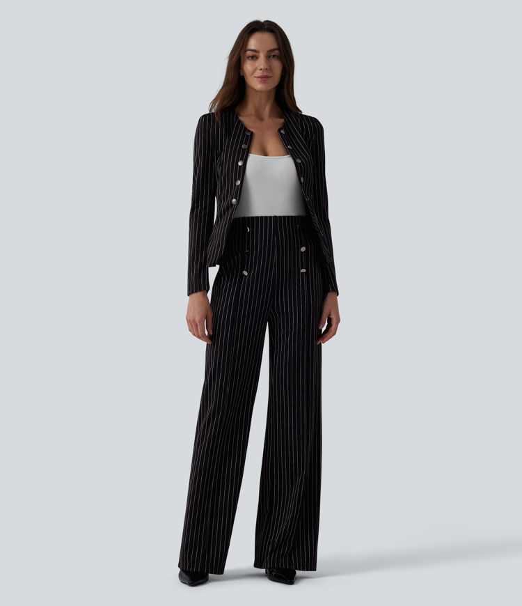 Pantalon tailleur large taille haute rayures avec poches