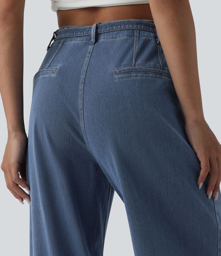 Halara Flex™ High Waisted Belted Wide Leg Casual Jeans with Pockets