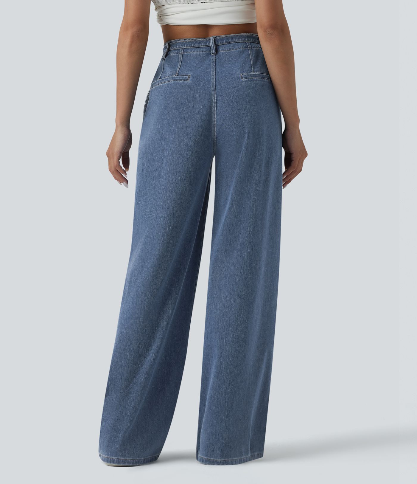 Halara Flex™ High Waisted Belted Wide Leg Casual Jeans with Pockets
