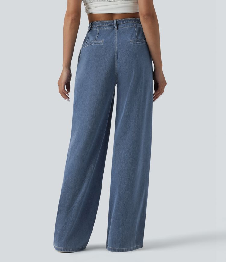Halara Flex™ High Waisted Belted Wide Leg Casual Jeans with Pockets