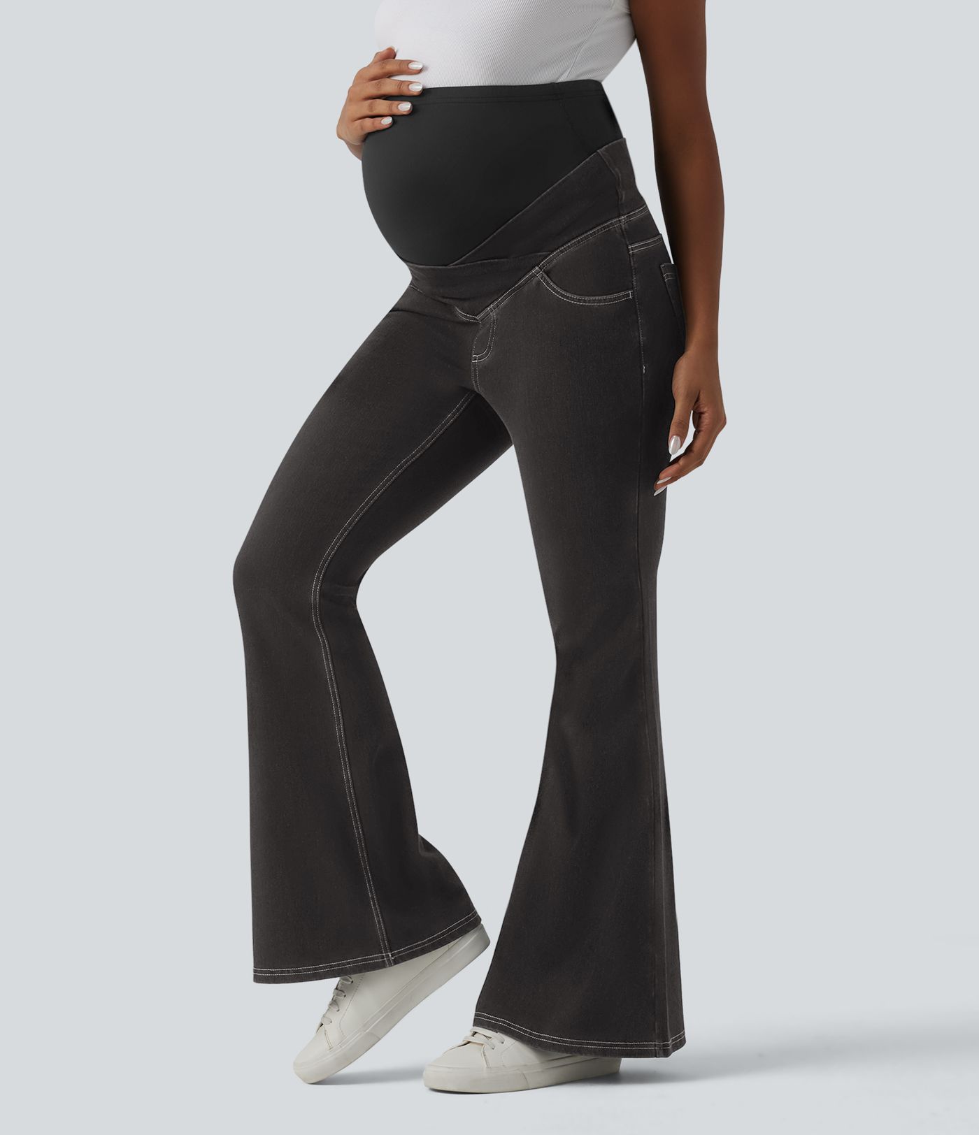 Halara Flex™ Super High Waisted Crossover Flare Casual Maternity Jeans with Pockets