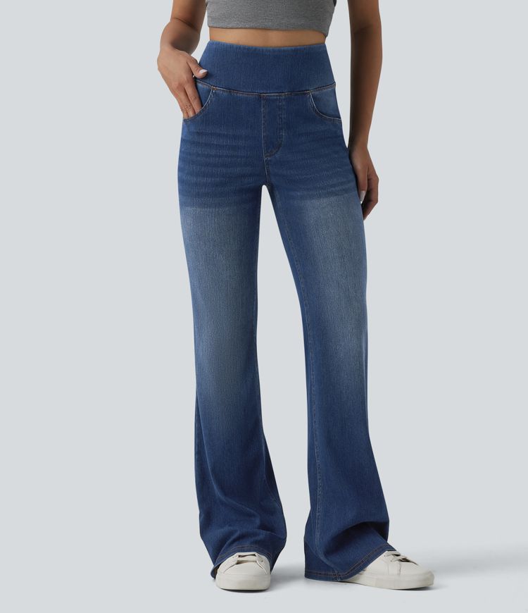 Halara Flex™ hoch geschnittene, bauchformende, lässige Schlagjeans mit Taschen