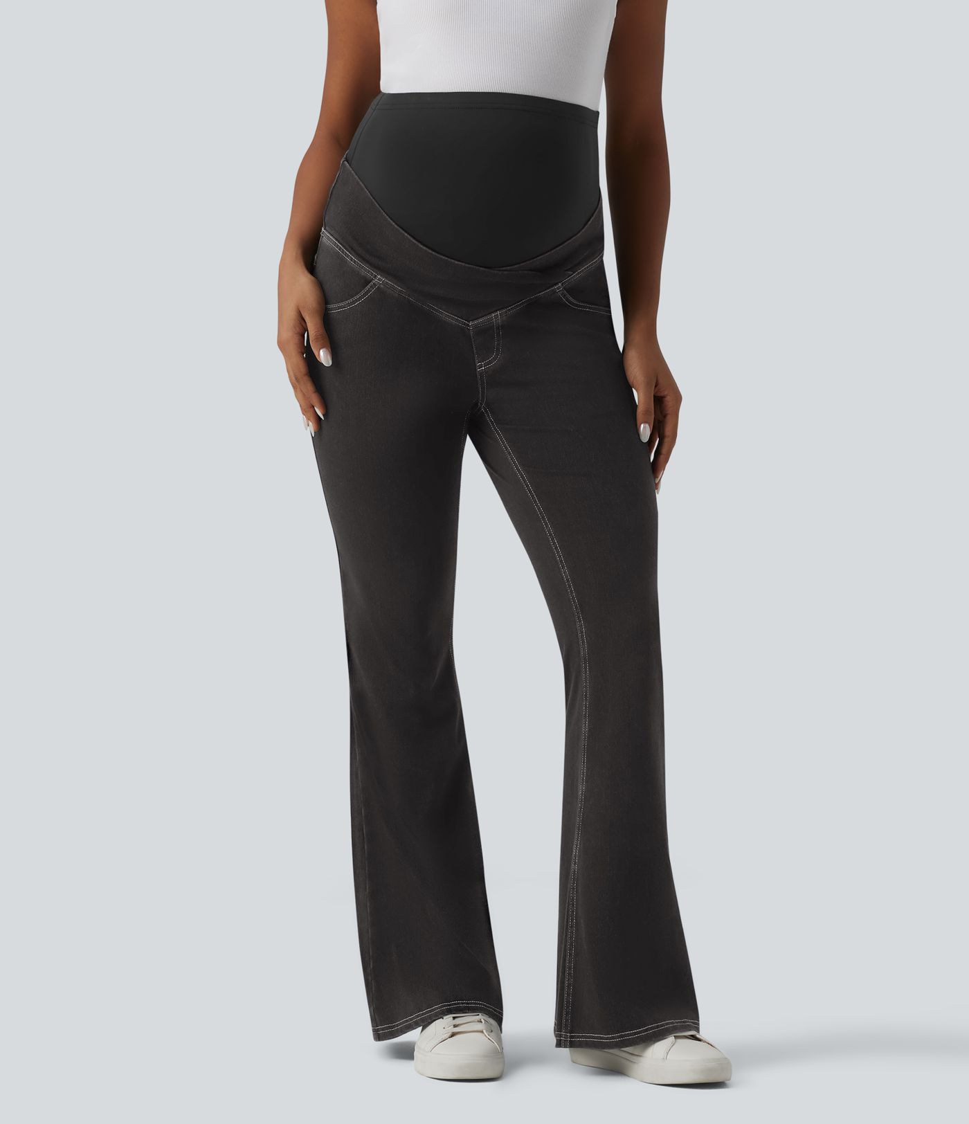 Halara Flex™ Super High Waisted Crossover Flare Casual Maternity Jeans with Pockets