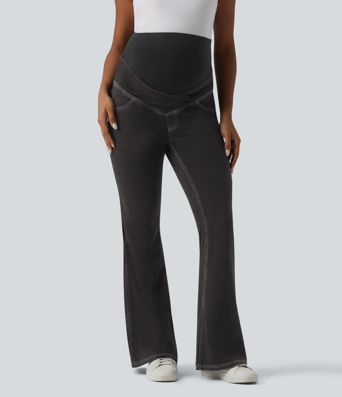 Halara Flex™ Super High Waisted Crossover Flare Casual Maternity Jeans with Pockets