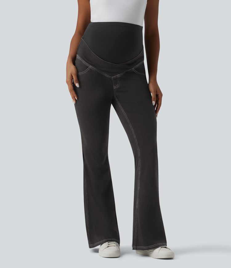 Halara Flex™ Super High Waisted Crossover Flare Casual Maternity Jeans with Pockets