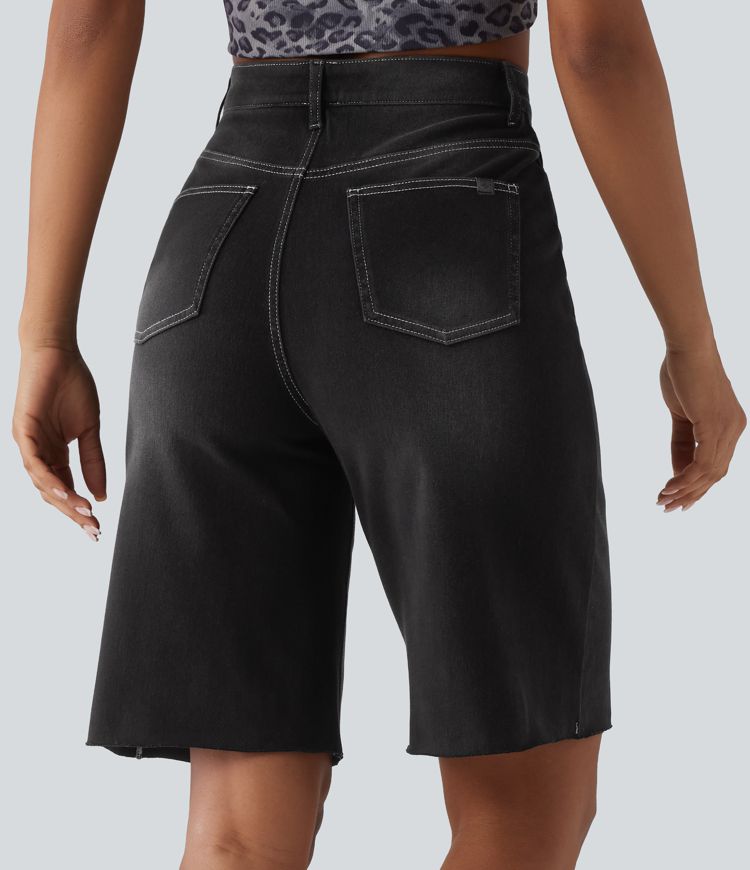 Halara Flex™ High Waisted Tummy Control Denim Casual Bermuda Shorts with Pockets