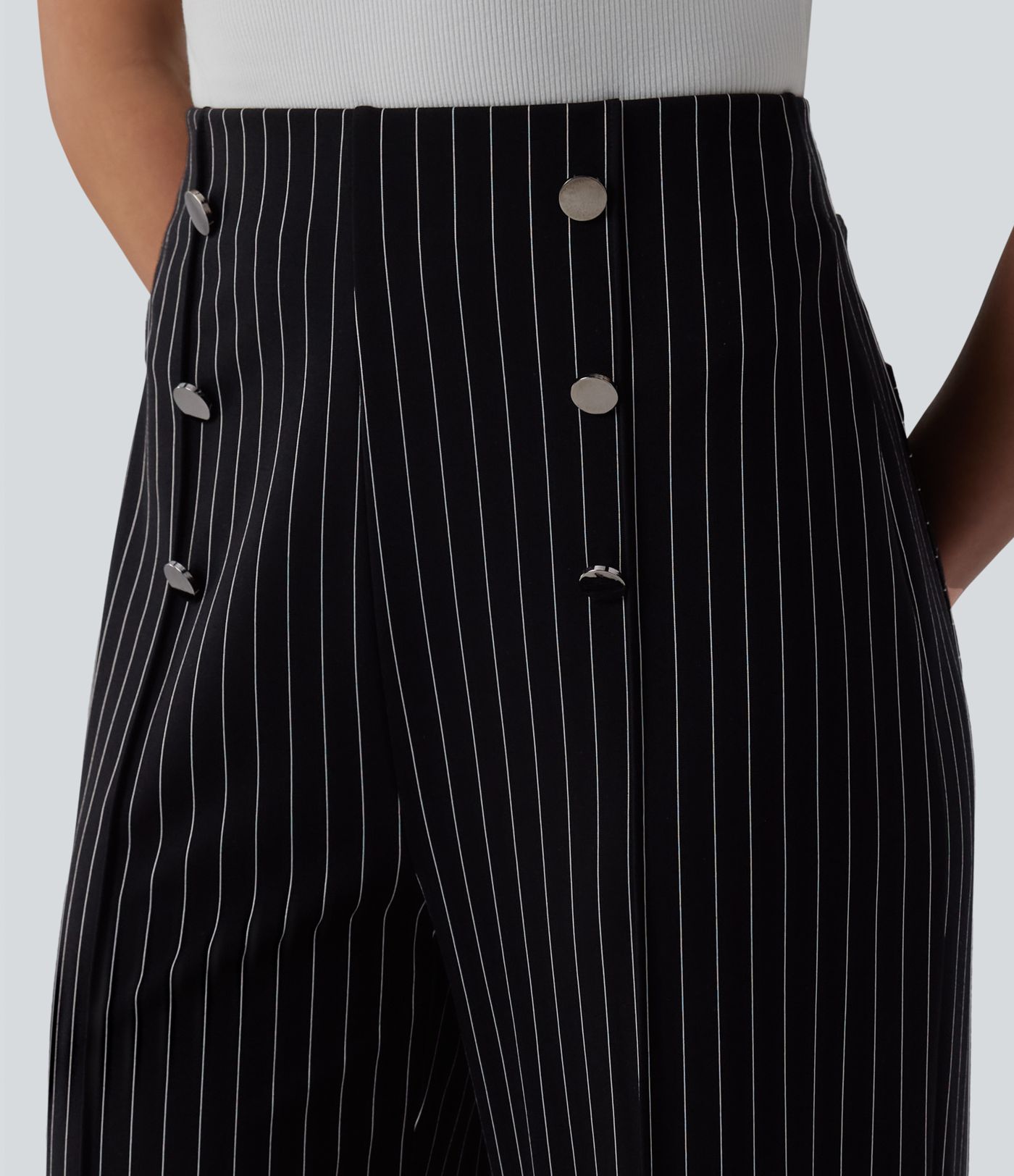 Pantalon tailleur large taille haute rayures avec poches