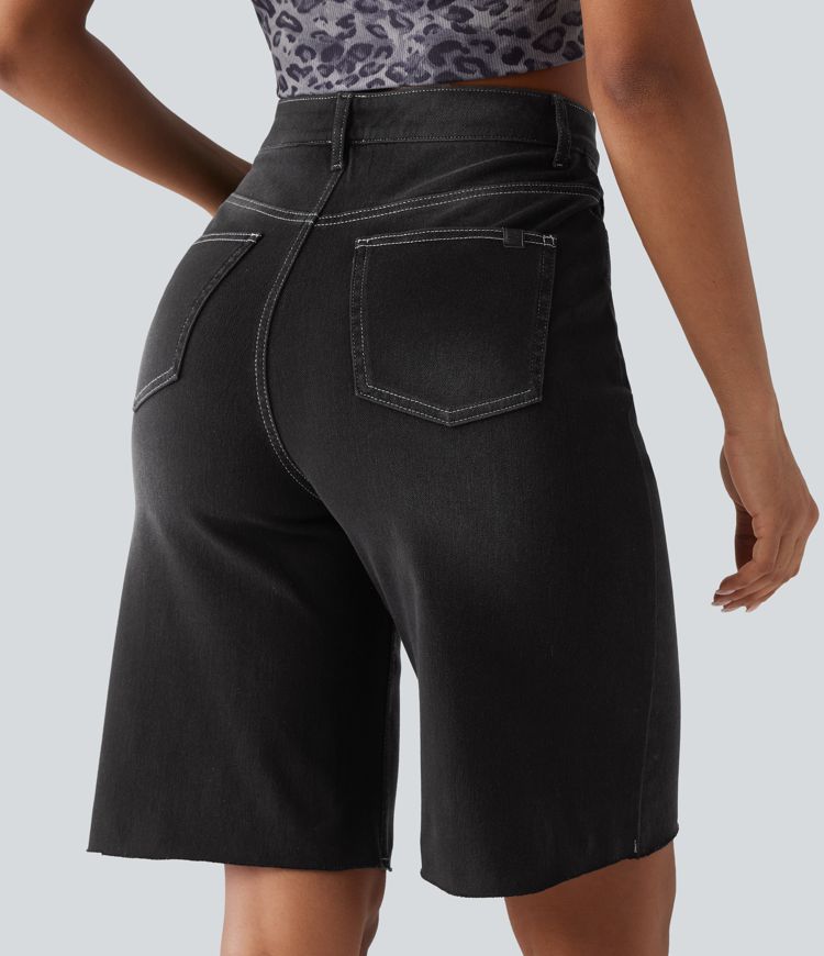 Halara Flex™ High Waisted Tummy Control Denim Casual Bermuda Shorts with Pockets