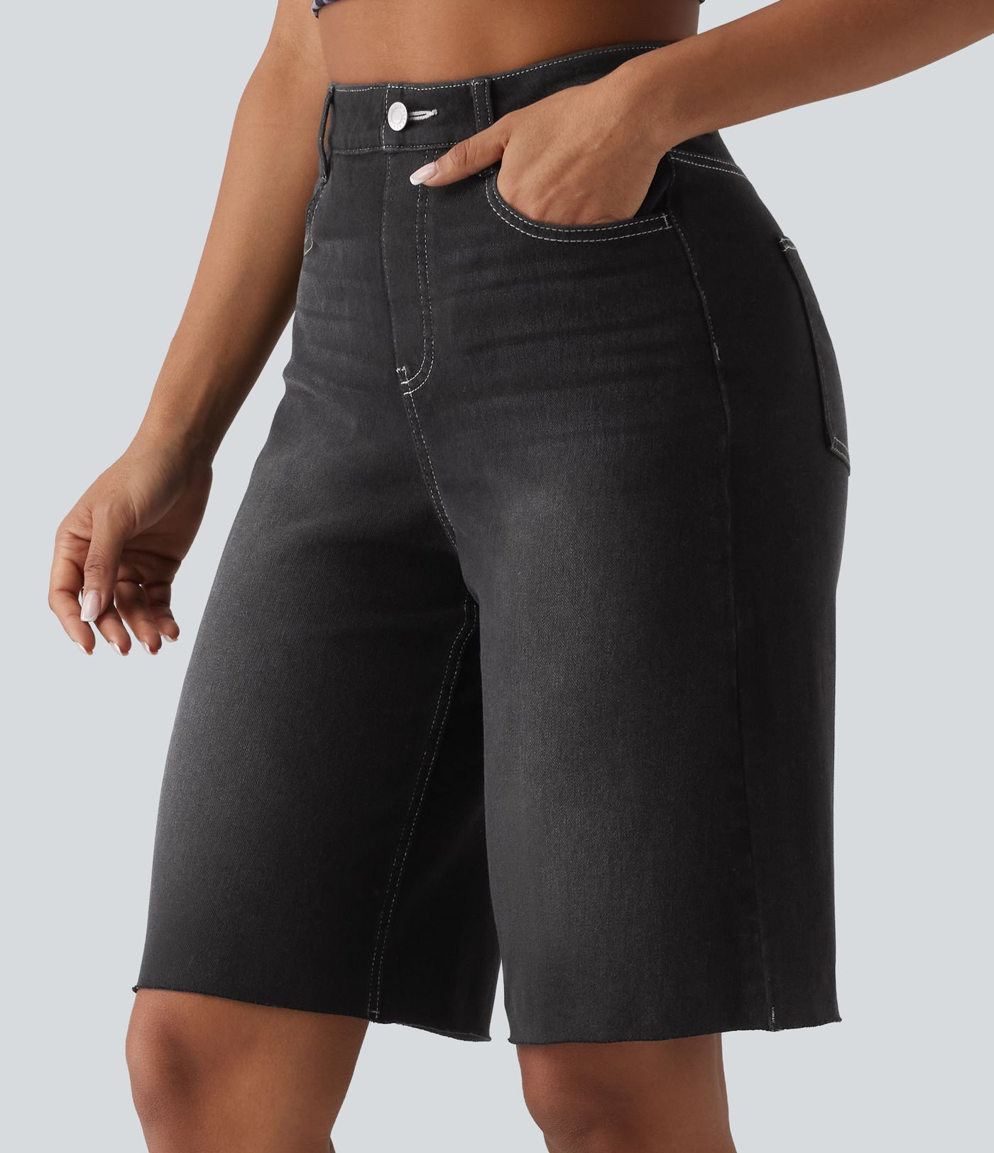 Halara Flex™ High Waisted Tummy Control Denim Casual Bermuda Shorts with Pockets