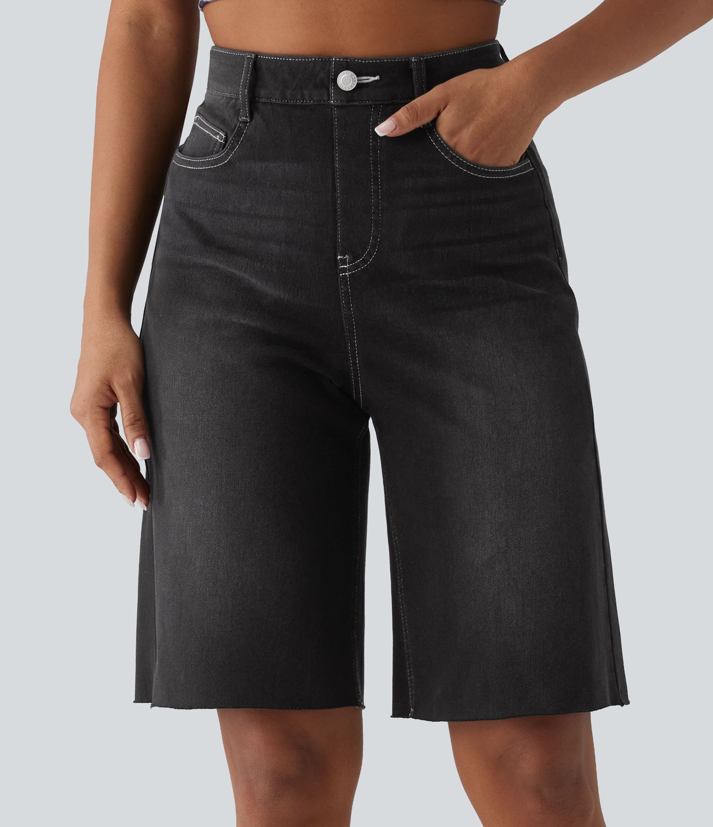 Halara Flex™ High Waisted Tummy Control Denim Casual Bermuda Shorts with Pockets