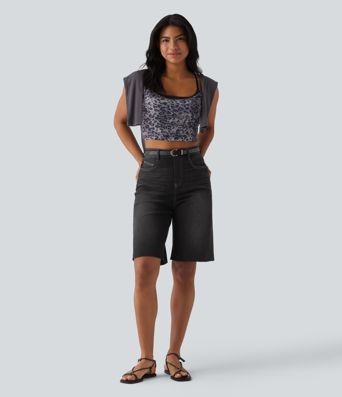 Halara Flex™ High Waisted Tummy Control Denim Casual Bermuda Shorts with Pockets