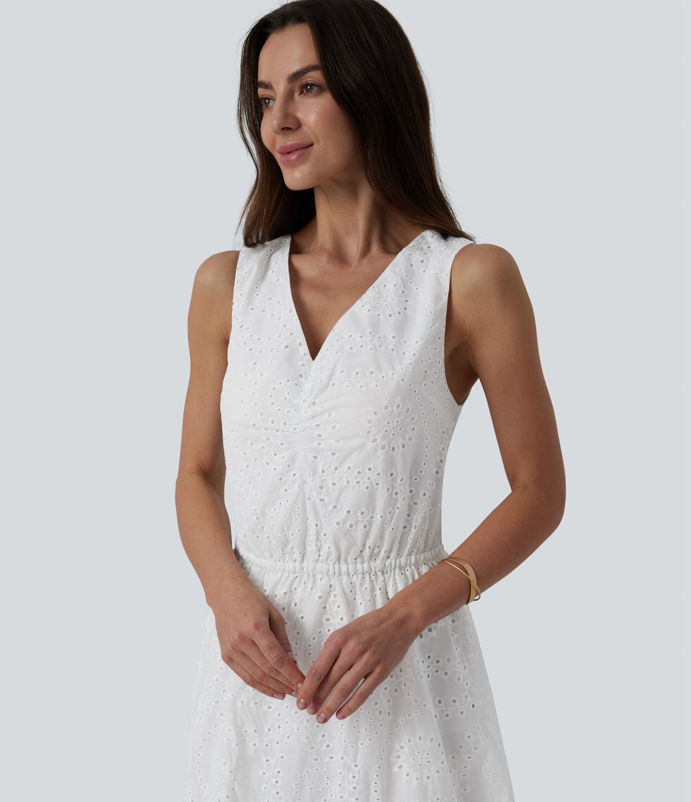 V Neck Sleeveless Tie Back Flowy Midi Dress
