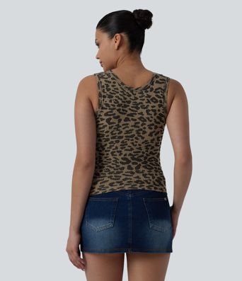 OneForm Seamless Flow Round Neck Leopard Print Casual Tank Top OneForm Seamless Flow Round Neck Leopard Print Casual Tank Top