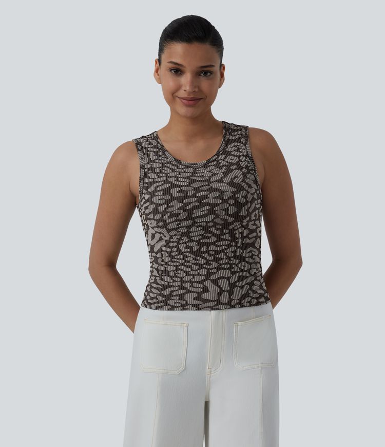OneForm Seamless Flow Round Neck Leopard Print Casual Tank Top