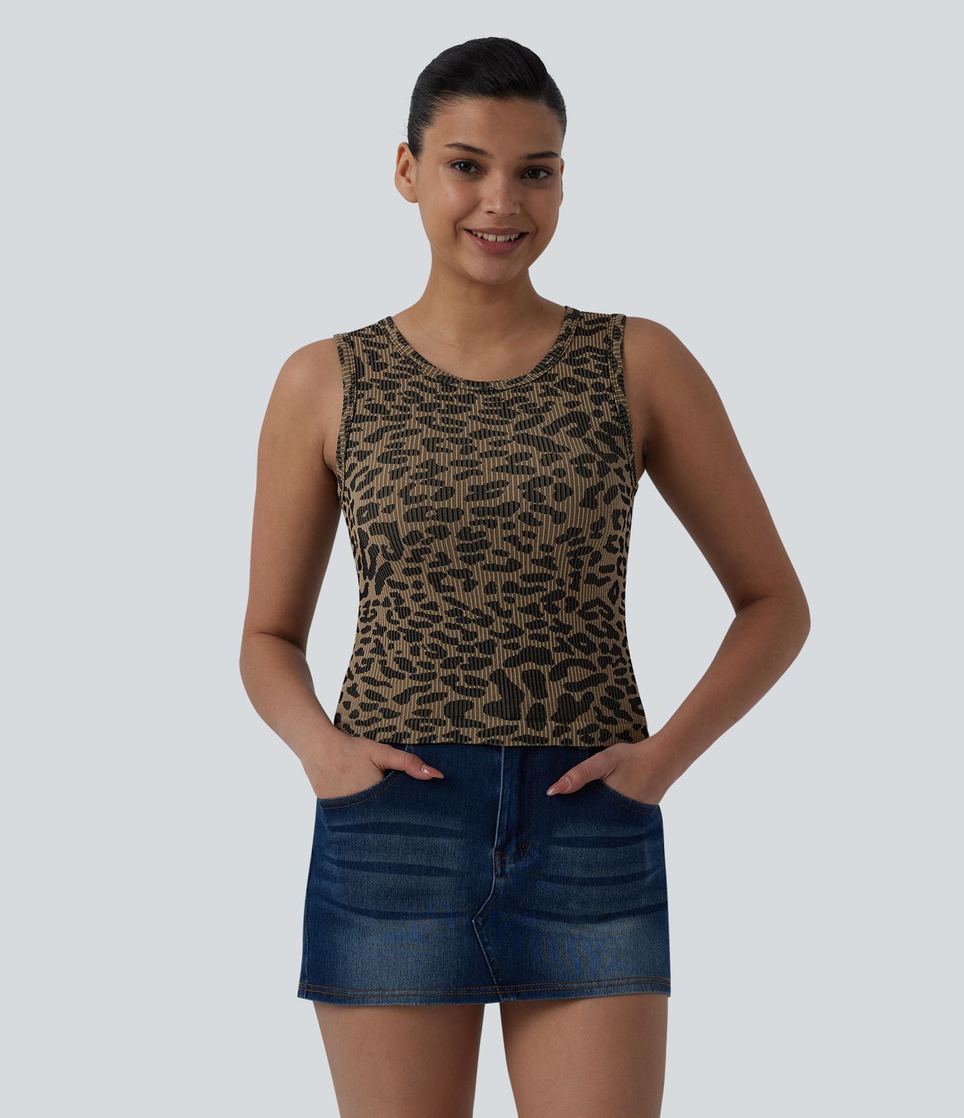 OneForm Seamless Flow Round Neck Leopard Print Casual Tank Top OneForm Seamless Flow Round Neck Leopard Print Casual Tank Top