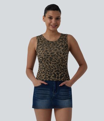 OneForm Seamless Flow Round Neck Leopard Print Casual Tank Top OneForm Seamless Flow Round Neck Leopard Print Casual Tank Top