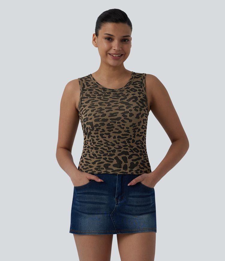 OneForm Seamless Flow Round Neck Leopard Print Casual Tank Top OneForm Seamless Flow Round Neck Leopard Print Casual Tank Top