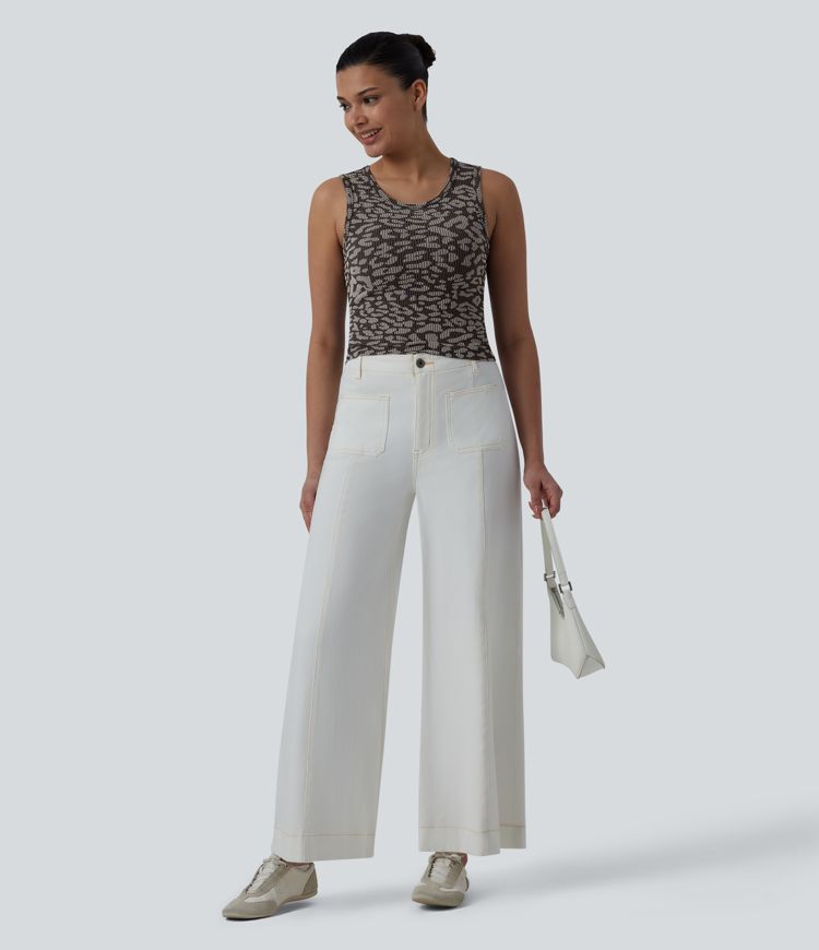 OneForm Seamless Flow Round Neck Leopard Print Casual Tank Top