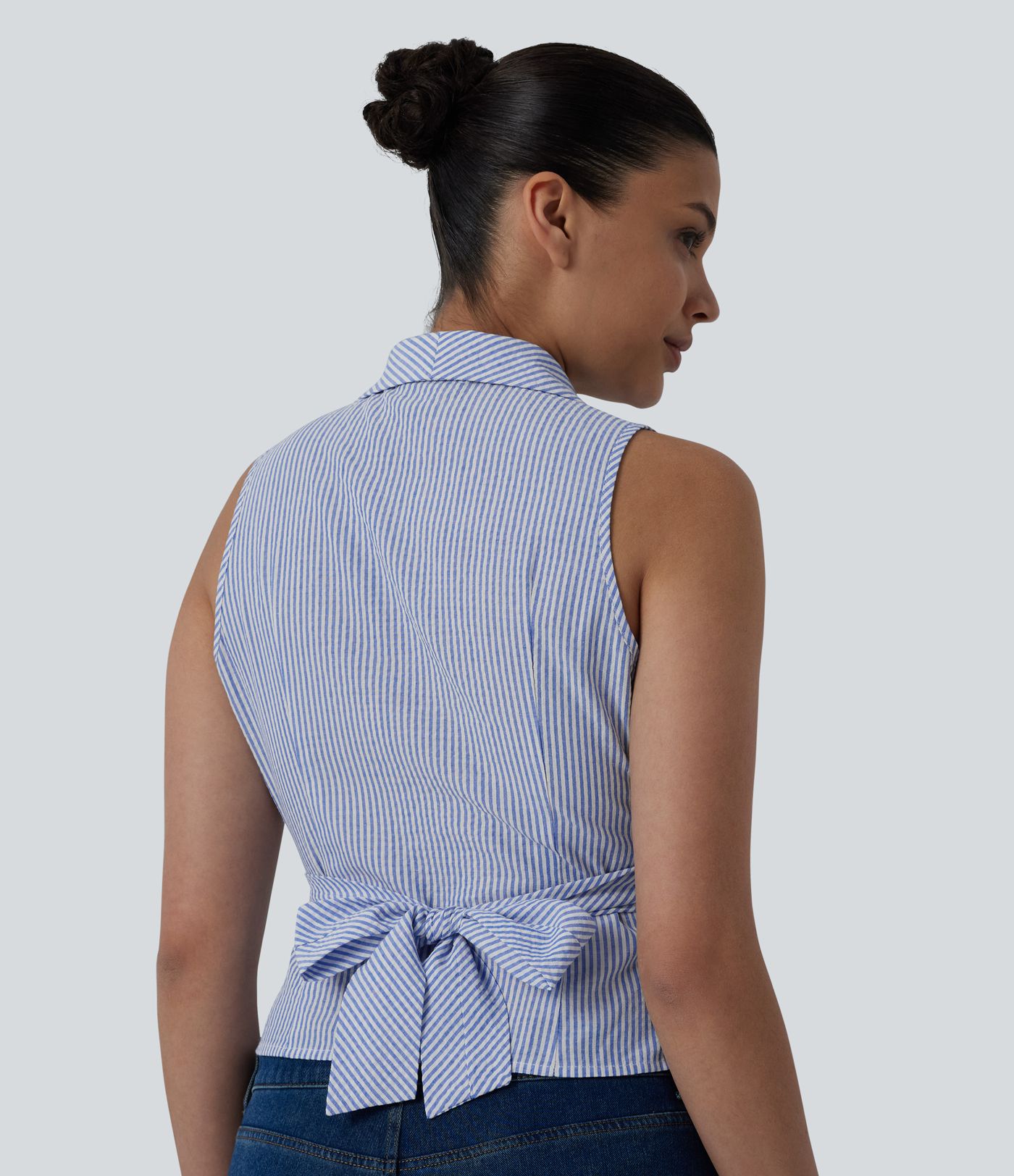 V Neck Tie Back Sleeveless Stripe Casual Shirt V Neck Tie Back Sleeveless Stripe Casual Shirt